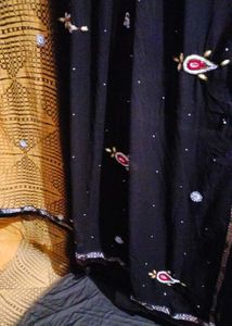 Elegant Black & Gold Saree with Embellishments
