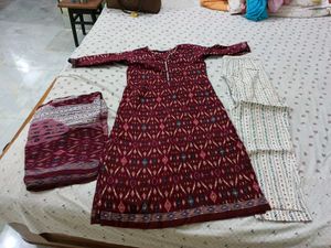 Maroon Printed Kurta Set with Dupatta