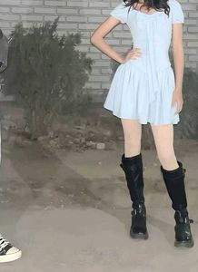 Light Blue Bow Detail Dress y2k short gown