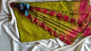 Beautiful Olive Green Saree with Tassels