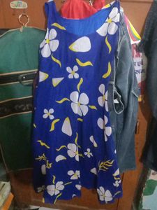 Blue Floral Sleeveless Dress frock kurti