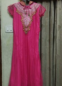 Pink Embroidered Anarkali Kurta Set With Heavy Wor