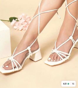 Stylish White Lace-Up Block Heels
