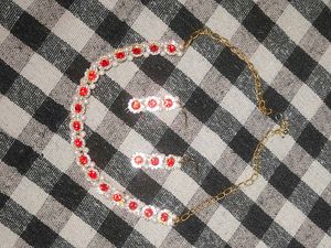 Elegant Red Stone &amp; Pearl Necklace Set