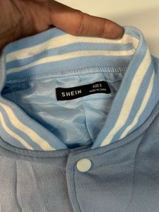 Light Blue Varsity Jacket with Flame Sleeves