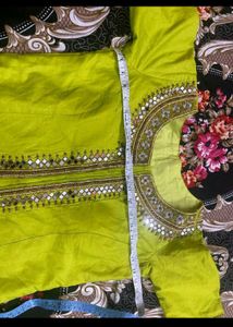 Lime Green Anarkali Kurta with Mirror Work