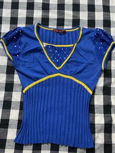 Chic Blue & Yellow Sequin Top