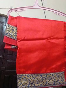 Vibrant Red Saree with Gold Border