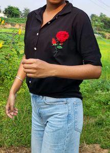 Black Rose Embroidered Shirt