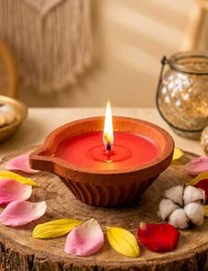 Artisanal Terracotta Red Wax Diya