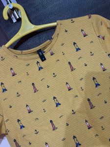 Yellow Lighthouse Print Cropped Top