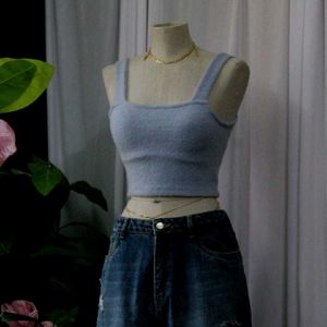 price fixed Blue Fuzzy Cropped Tank