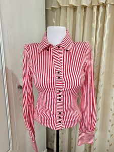 Red &amp; White Striped Button-Up Blouse