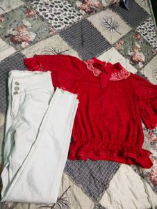 Chic Red Top and jeans