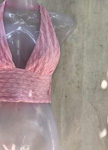 Chic Pink Sequin Butterfly Crop Top