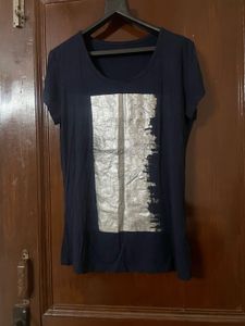 Navy Blue T-Shirt with Silver Graphic