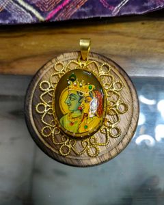Radha Krishna Hand-painted Pendant