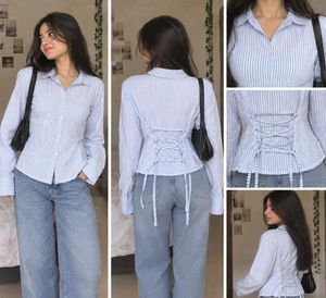 Striped Corset Button-Down Shirt