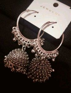 Oxidized Silver Hoop Jhumkis For Girls..