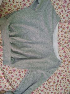 Grey Cropped off shoulder Sweatshirt from savana