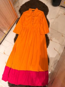 Vibrant mustard &amp; Fuschia Pink full length kurta