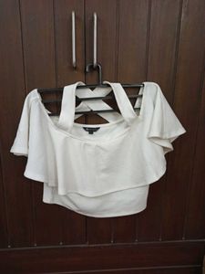White Off-Shoulder Ruffle Crop Top