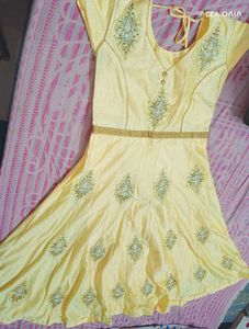 Haldi Special Yellow Silk Anarkali Gown
