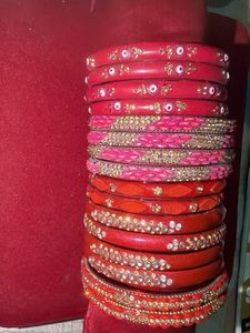 Vibrant Red & Pink Beaded Bangles Set
