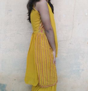 Embroidered Yellow sharara set with dupatta
