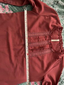 Solid Round Neck Brown Top For Women