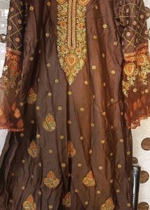 Heavy  Cotton Stones And Beaded Suit  Color: ( 🟤)