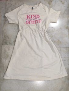 Cream T-Shirt Dress with Pink Text LR-91