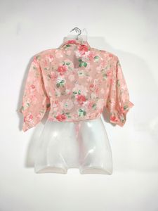 Peach Floral Print Overcoats (Women's)