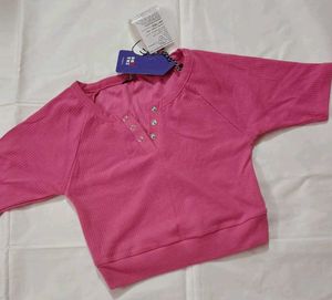 Vibrant Pink Ribbed Henley Top