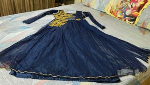 Navy Blue Anarkali Gown With Attatch Dupatta