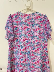 Floral Print Buttoned Midi Dress with Ruffles