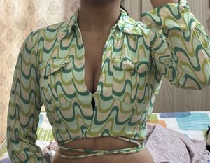 Groovy Print Tie-Up Crop Top