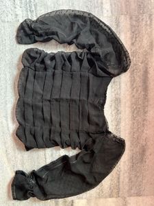 Chic Black Sheer Puff Sleeve Top