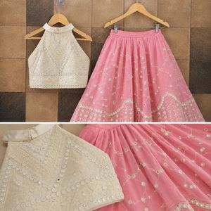 Kids white n pink embroidered Lehenga Choli Set