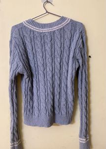 Light Blue Cable Knit V-Neck Sweater