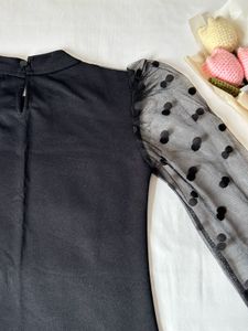 Black Mesh Polka Dot Sleeve Top