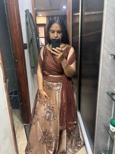 Elegant Brown Floral Lehenga Choli
