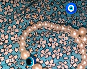 Pearl Bracelet with Evil Eye Charm