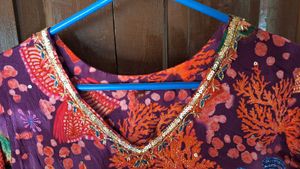 Purple Coral Print Alia Cut Party Dress