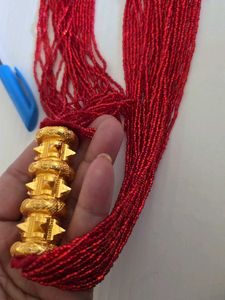 Red Beaded Necklace with Gold Accent