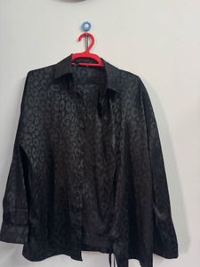 Chic Black Leopard Print Button-Up Co-ord