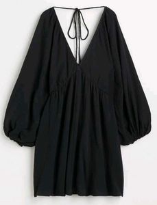 Black Flowy Mini Dress with Open Back