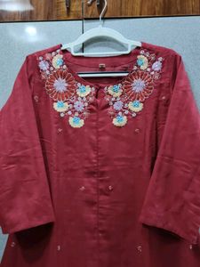 Maroon Embroidered Kurta