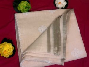 Elegant Beige Saree with White Embroidery
