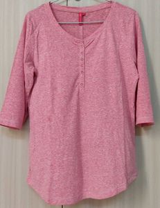 Pink V-Neck Button Top